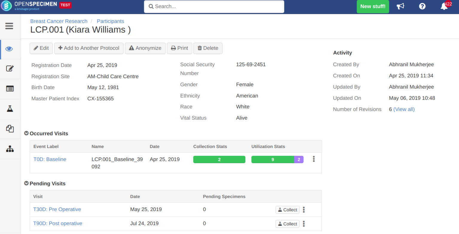 Managing Longitudinal Collections In OpenSpecimen – OpenSpecimen